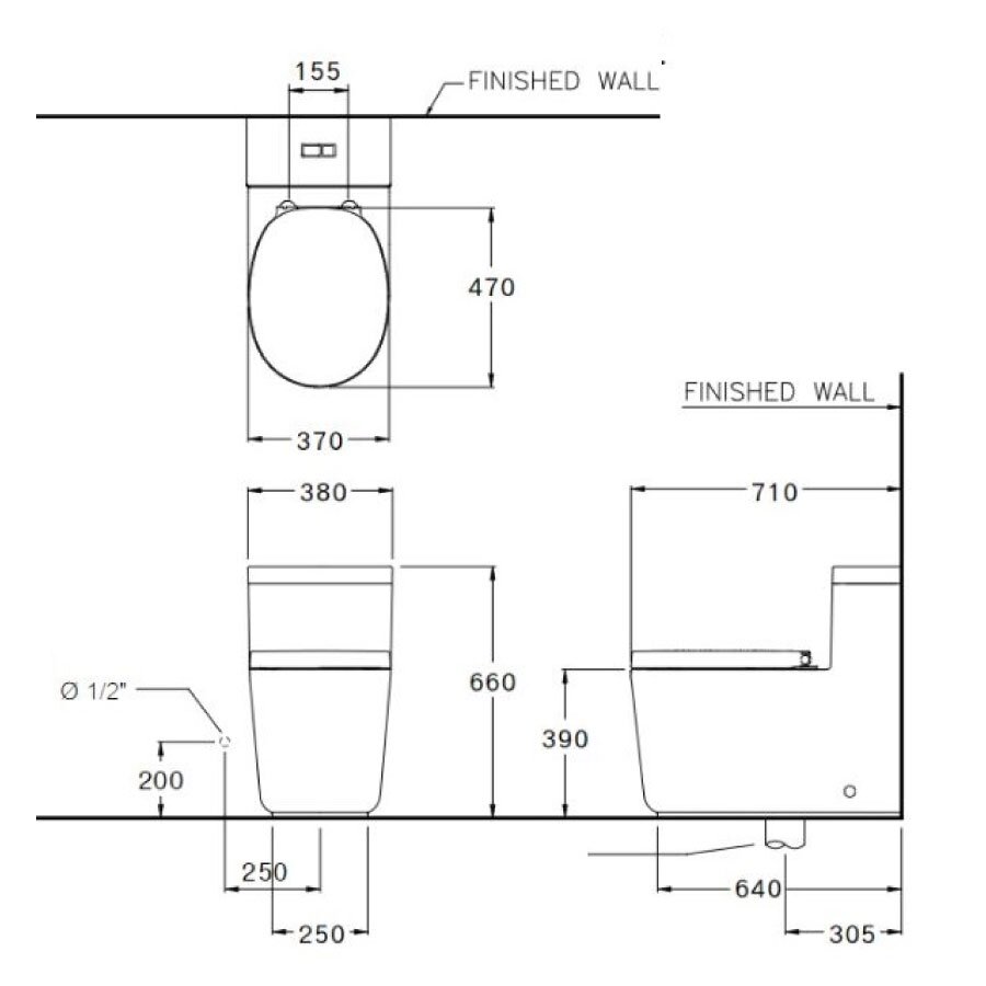 Bản vẽ kỹ thuật bồn cầu 1 khối COTTO nắp êm C102907