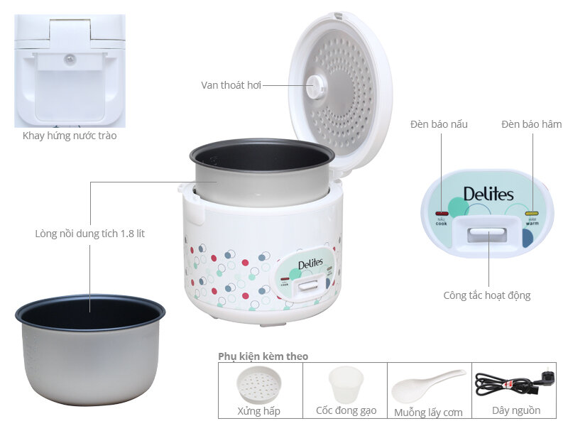 Nồi cơm điện Delites 1.8 lít NCG1801-02 Nồi cơm điện Delites 1.8 lít NCG1801-02
