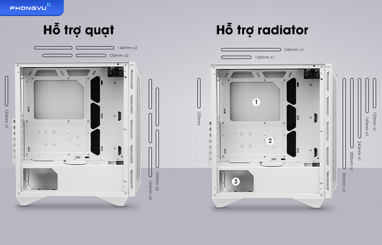 Case MSI MPG GUNGNIR 110R WHITE - 306-7G10W21-W57 | Hỗ trợ quạt