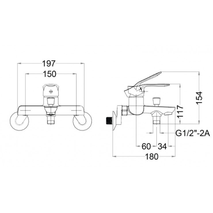 Bản vẽ kỹ thuật vòi sen tắm gắn tường CAESAR S743C nóng lạnh