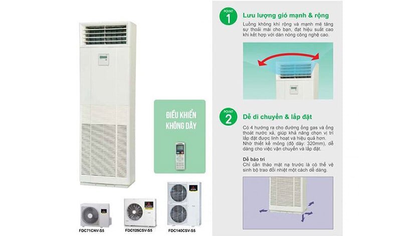 Điều hòa 1 chiều Mitsubishi HeavyĐiều hòa tủ đứng 1 chiều Mitsubishi Heavy 24.000 BTU FDF71CNV-S5/FDC71CNV-S5 dễ lắp đặt bảo trì