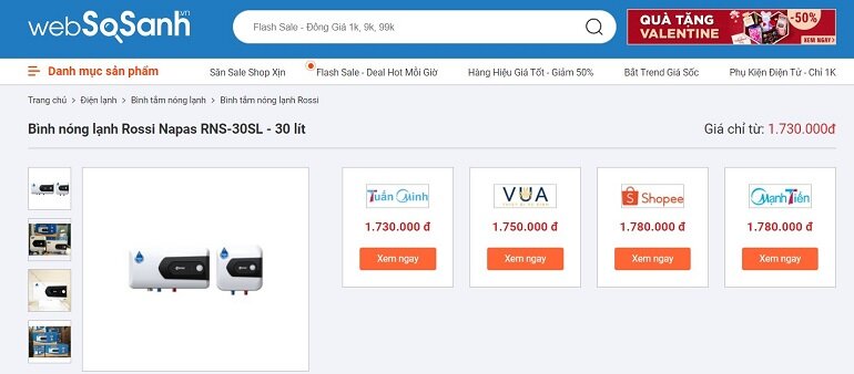 Bình nóng lạnh Rossi 30L Napas RNS-30SL giá bao nhiêu?