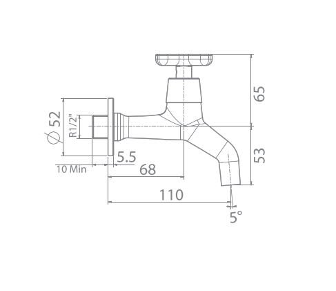 Bản vẽ kỹ thuật vòi lavabo gắn tường American Standard WF-T702