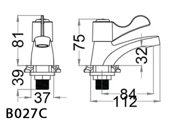 Bản vẽ kỹ thuật Vòi Lạnh Lavabo CAESAR B027C Tay Nhựa