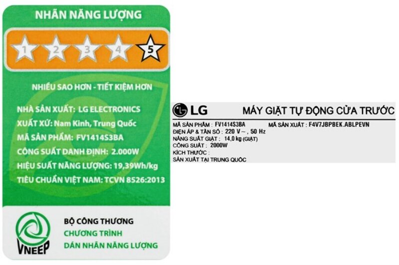 Máy giặt LG 14 kg FV1414S3BA tiết kiệm điện