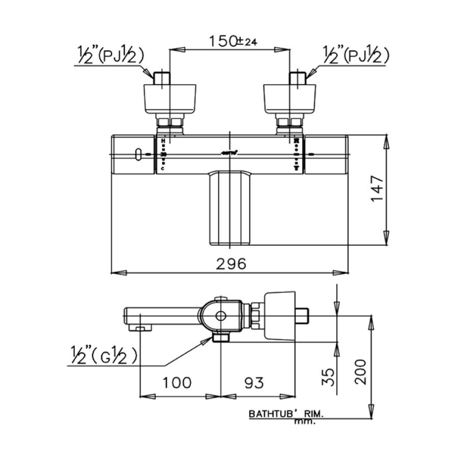 Bản vẽ kỹ thuật củ sen tắm nhiệt độ COTTO CT2041A