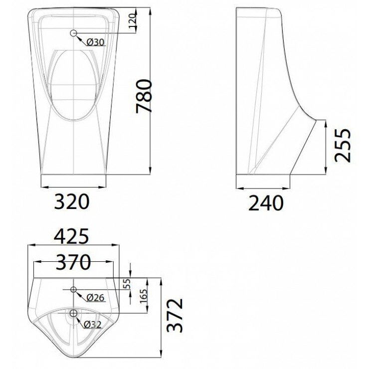 Bản vẽ kỹ thuật bồn tiểu nam treo tường cảm ứng PIN American Standard WP-6519DC