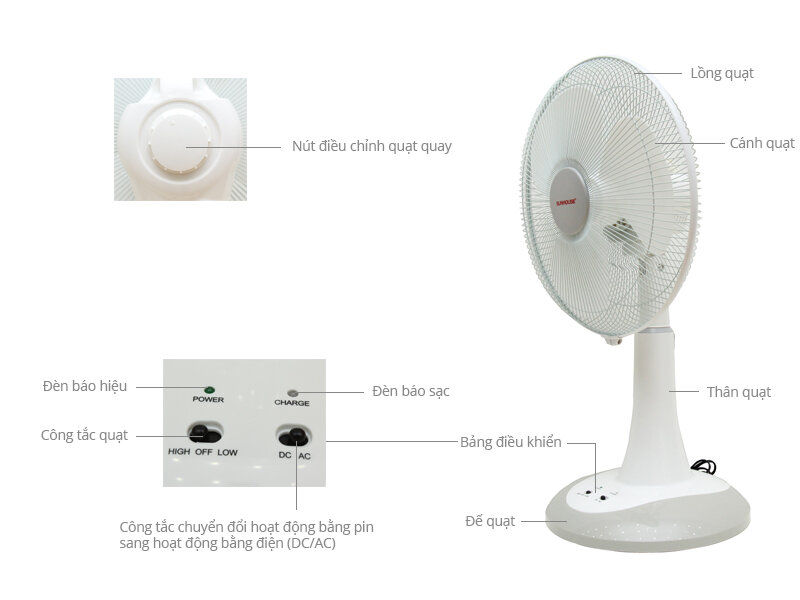Quạt sạc điện Sunhouse SH762 Quạt sạc điện Sunhouse SH762