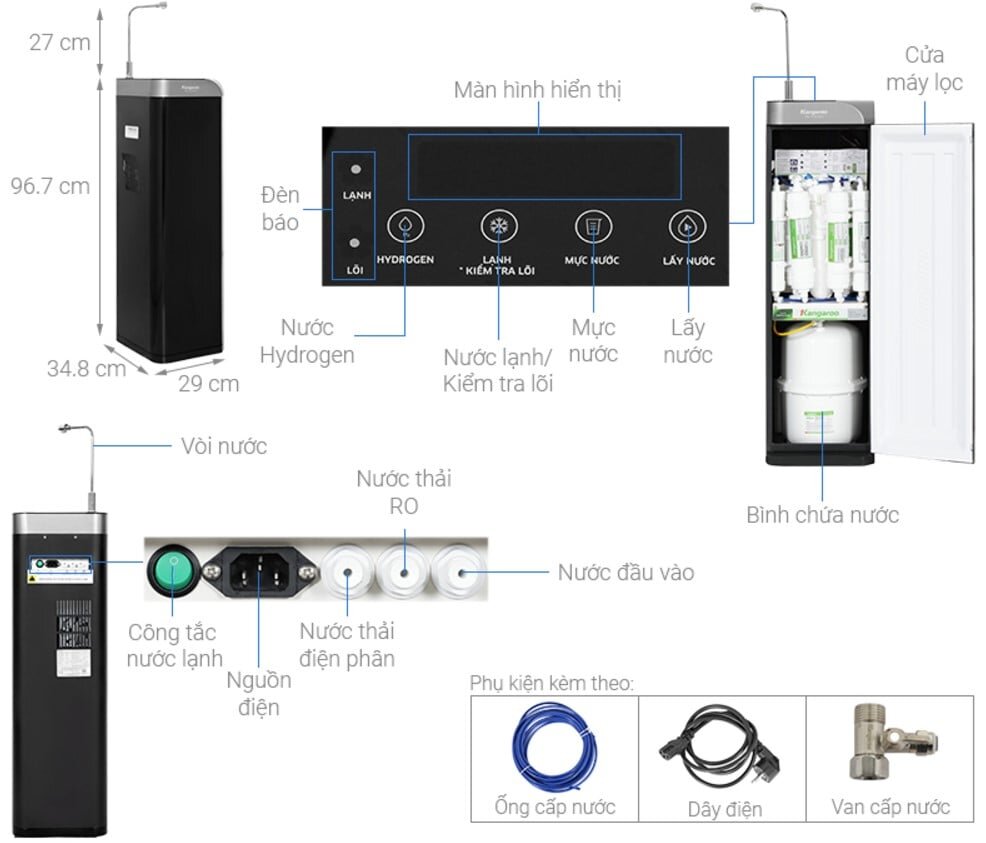 Máy lọc nước Kangaroo 3 lựa chọn Hydrogen tích hợp lạnh KG100EW