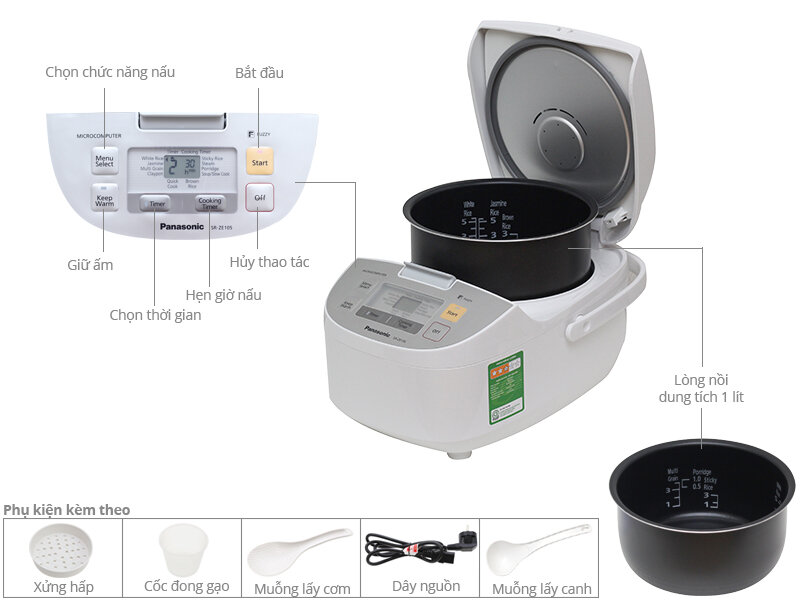 Nồi cơm điện tử Panasonic 1 lít SR-ZE105WRAM Nồi cơm điện tử Panasonic 1 lít SR-ZE105WRAM