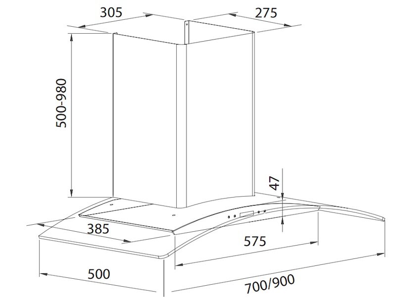 Kích thước lắp đặt máy hút mùi Giovani GH-9501-EG