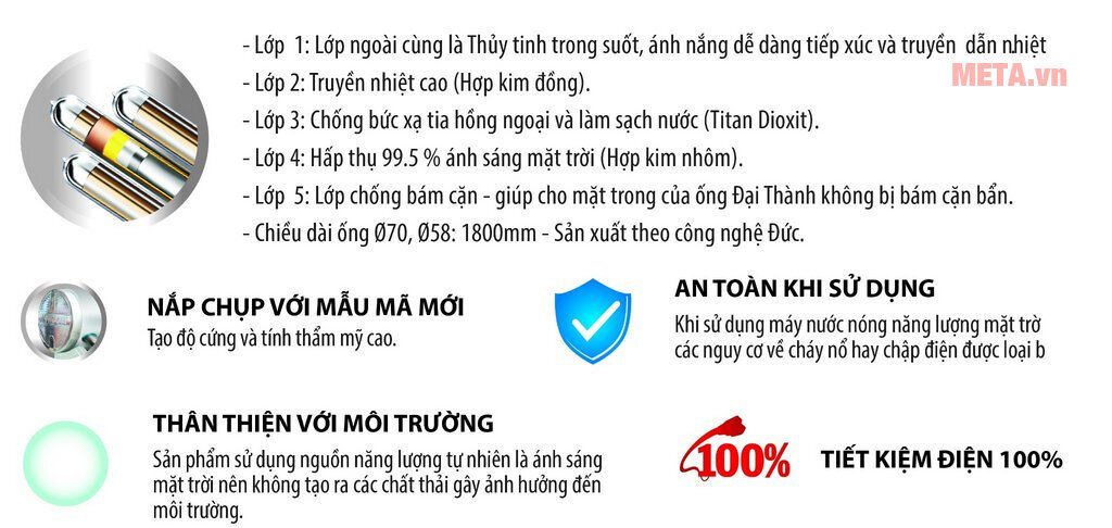 Máy nước nóng năng lượng mặt trời Đại Thành 240 lít 70-16 VIGO