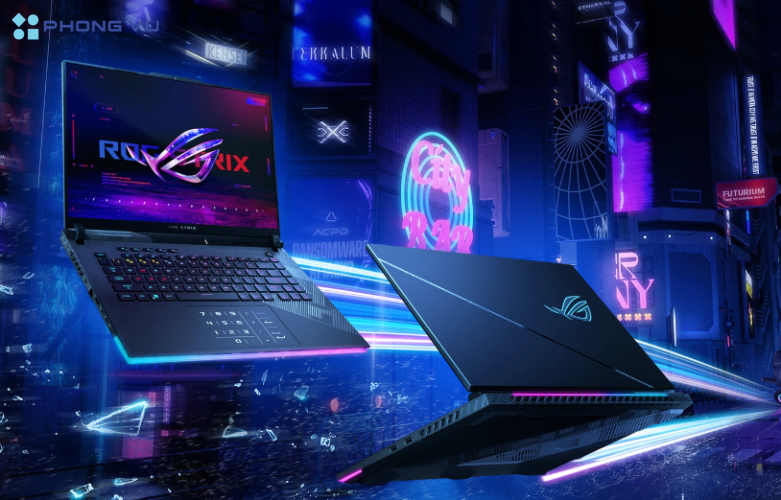 Thiết kế mạnh mẽ của ASUS ROG Strix SCAR 16 với tông màu đen chủ đạo, nổi bật giữa mọi không gian làm việc và giải trí.