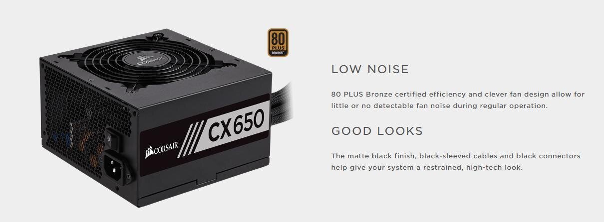 Nguồn máy tính Corsair CX650 (80 Plus Gold/ Màu Đen) độ ồn thấp