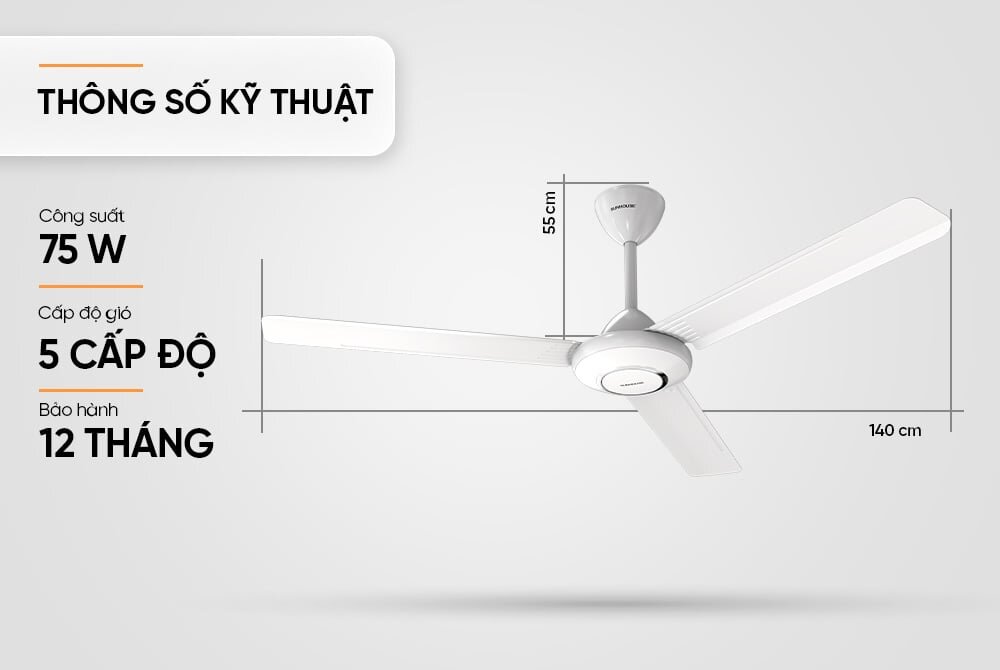 Thông số quạt trần 3 cánh   Quạt trần 3 cánh