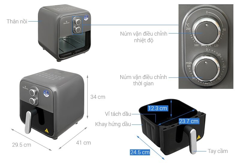 Nồi chiên không dầu 7 lít BlueStone AFB-5858 được trang bị bảng điều khiển cảm ứng hiện đại,