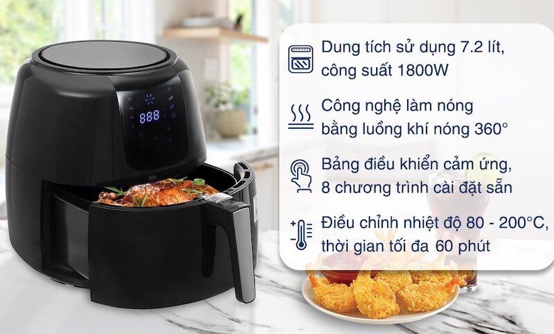 Nồi chiên không dầu Lock&Lock EJF296BLK sở hữu dung tích sử dụng lên đến 7,2 lít
