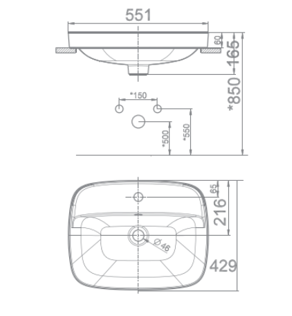 Bản vẽ kỹ thuật chậu rửa Lavabo dương vành American Standard VF-0420