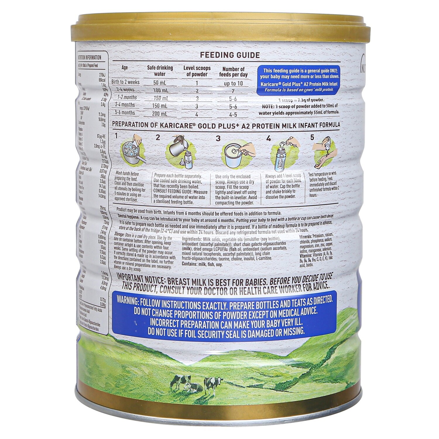 Định lượng pha sữa Karicare Gold Plus A2 Protein số 1 900g