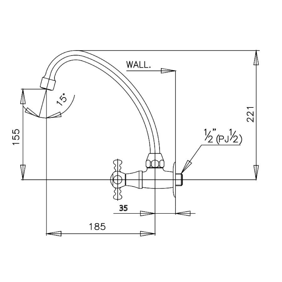 Bản vẽ kỹ thuật vòi bếp COTTO CT184C15(HM) nước lạnh Marina