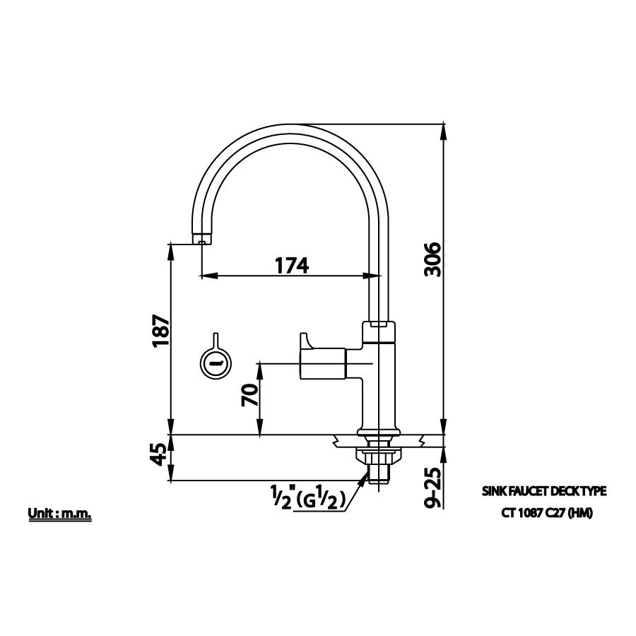 Bản vẽ kỹ thuật vòi bếp COTTO nước lạnh CT1087C27(HM)