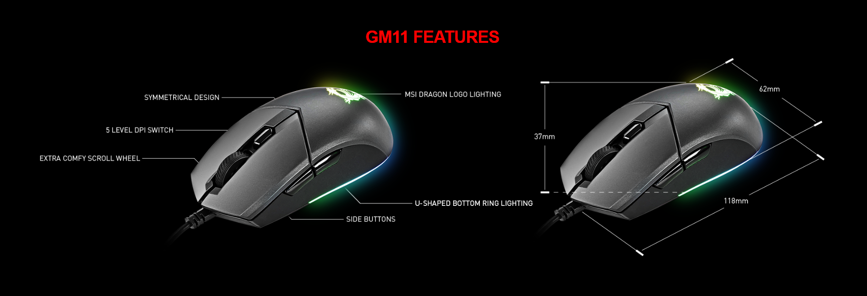 Chuột game MSI Clutch GM11 đen (USB/RGB) 2