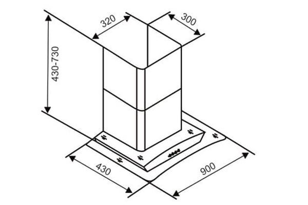 Kích thước lắp đặt máy hút mùi hiện đại Capri CR-988H