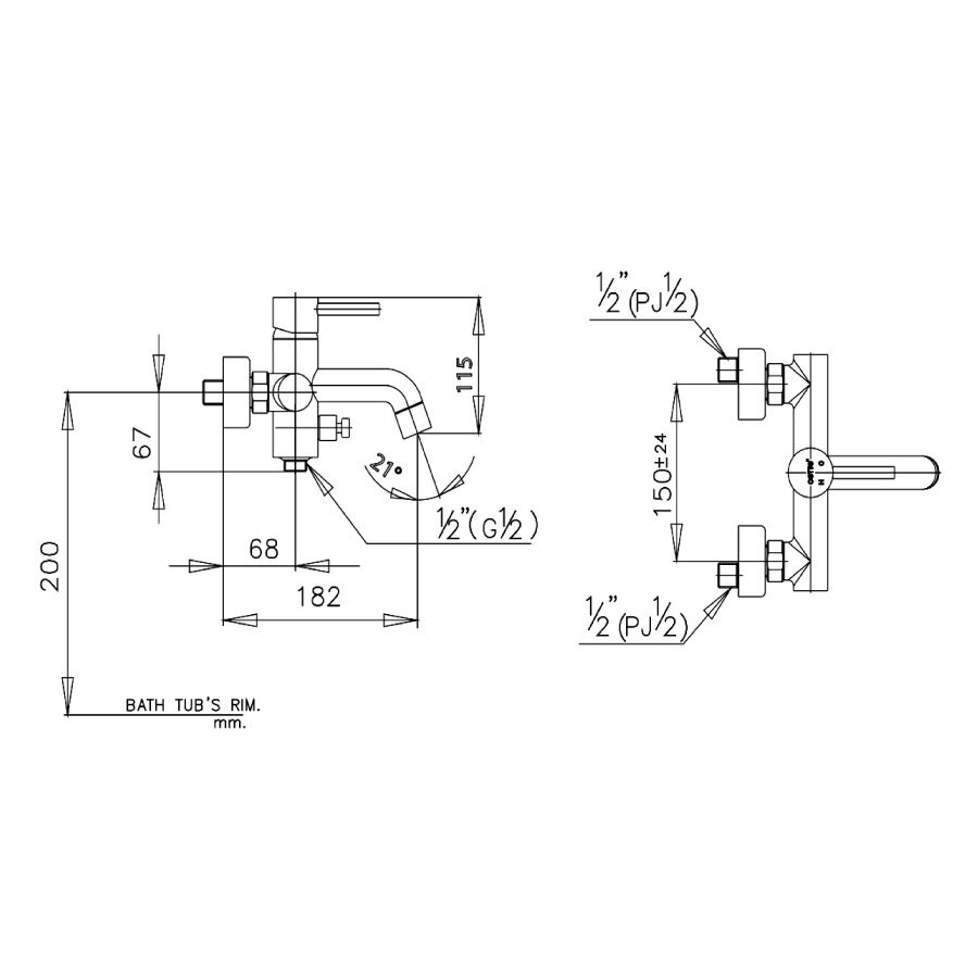 Bản vẽ kỹ thuật củ sen tắm nóng lạnh COTTO CT334A