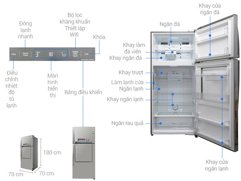 Tủ lạnh LG GN-L702SD Inverter - 507 Lít