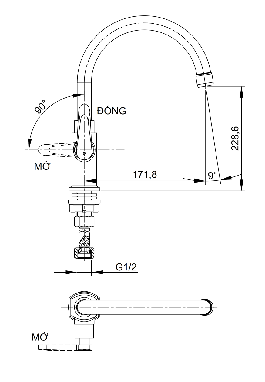 Bản vẽ kỹ thuật vòi rửa chén Luxta L3114T3