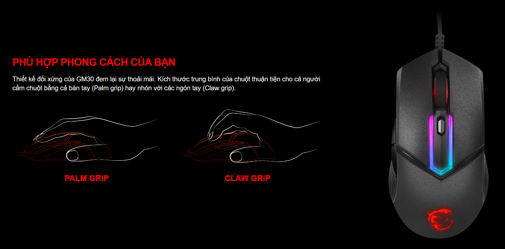 Chuột game MSI Clutch GM30 đen (USB/RGB) 4