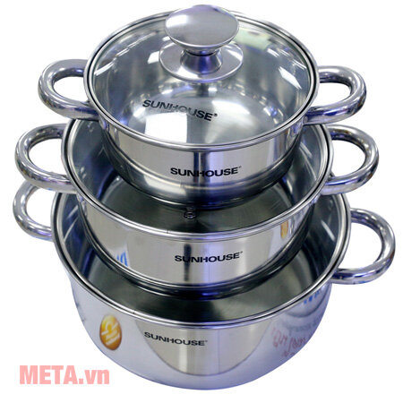 Bộ nồi inox 3 đáy Sunhouse SH334