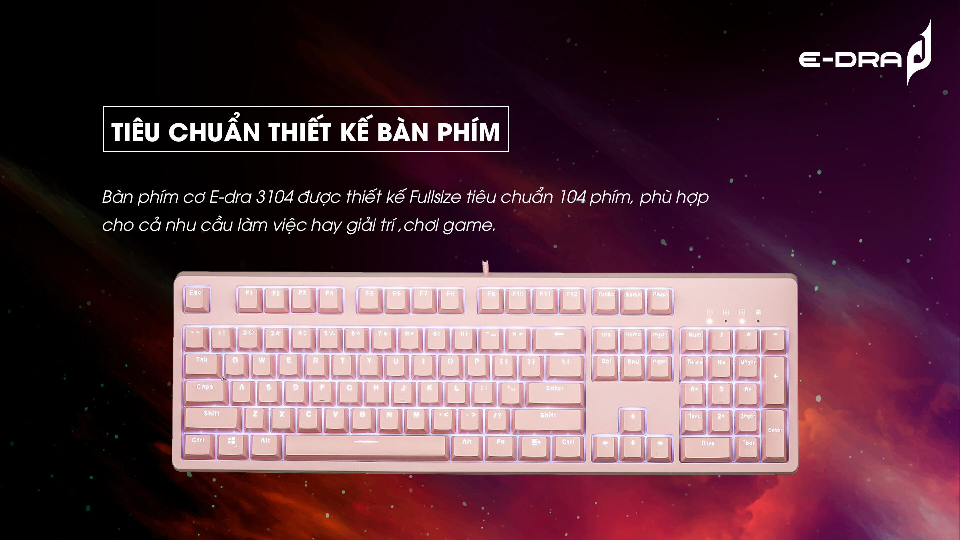 Bàn phím cơ Edra EK3104 Pink V2 Blue sw (Edra) (USBC/White Led) 2