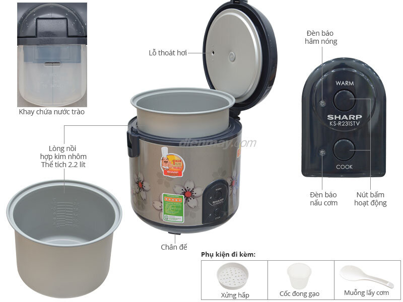 Nồi cơm điện Sharp 2.2 lít KS-R231STV Nồi cơm điện Sharp 2.2 lít KS-R231STV