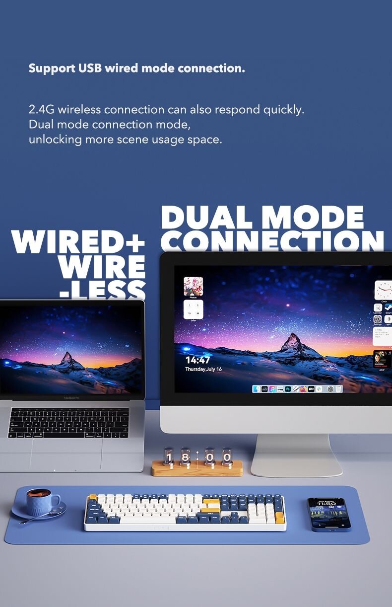 Bàn phím không dây DarkFlash GD108 Starry blue Yellow Switch 2