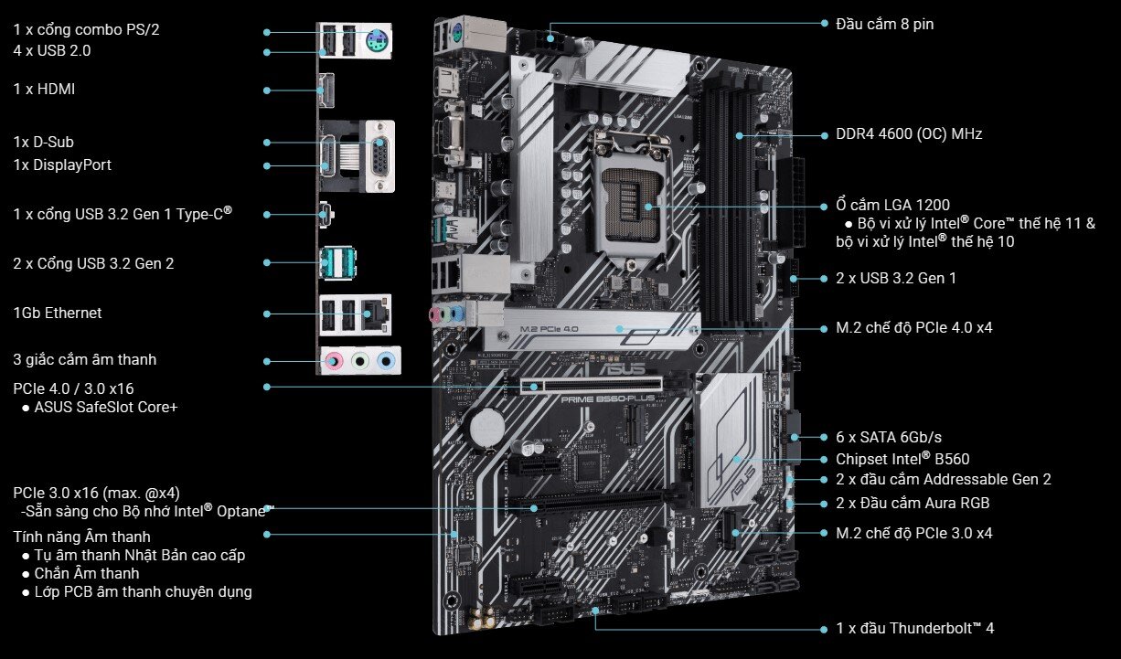 Mainboard ASUS PRIME B560-PLUS (Intel B560, Socket 1200, ATX, 4 khe Ram DDR4)