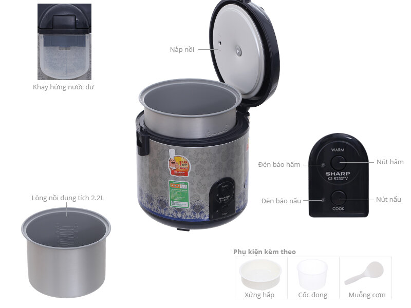 Nồi cơm điện Sharp 2.2 lít KS-R23STV RL