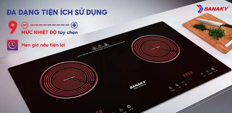 Bếp hồng ngoại đôi Sanaky VH-8100HGW thiết kế bảng điều khiển LED cảm ứng với 9 mức công suất