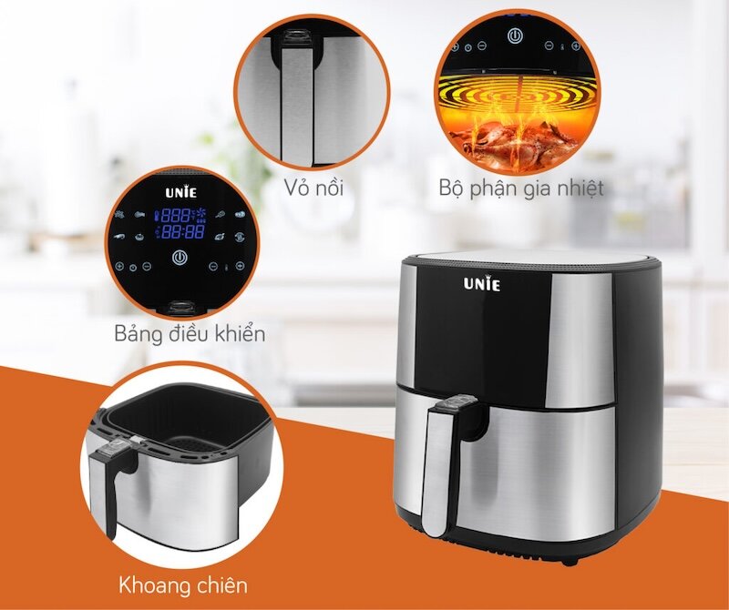Nồi chiên không dầu Unie UE-800 có thể loại bỏ tới 95% lượng dầu mỡ dư thừa