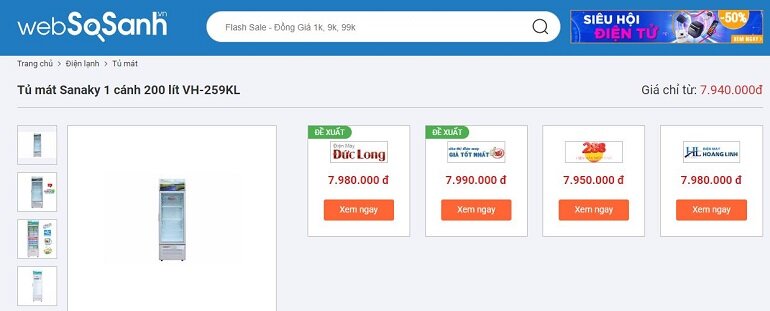 Tủ mát Sanaky 200 lít VH-259KL giá bao nhiêu tiền?