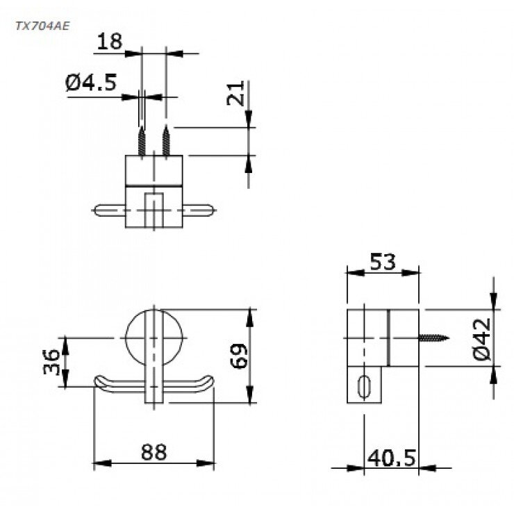 Bản vẽ kỹ thuật móc áo đôi TOTO Ego TX704AE