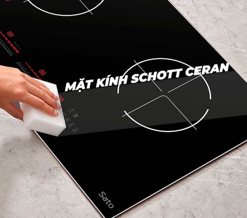 Bếp từ Sato IH686Plus (A) sử dụng mặt kính Schott Ceran chuẩn Đức (Ảnh: Sato).