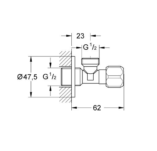 Bản vẽ kỹ thuật van khoá 1 đường nước Grohe 2201600M