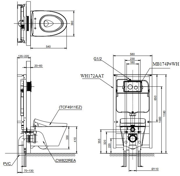Bồn cầu treo tường nắp điện tử C5 TOTO CW822RA/TCF24410AAA