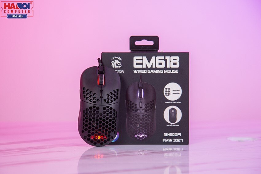 Chuột E-Dra EM618 Đen (USB/RGB/Huano20M/Avago3327/12400dpi)