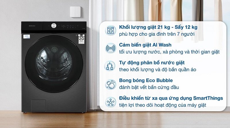 Máy giặt sấy LG F2721HVRB giặt 21 kg sấy 12 kg