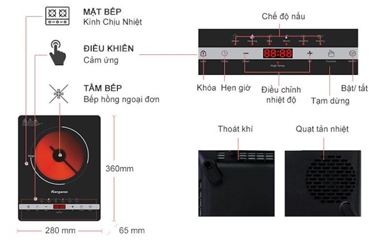 6 chức năng tuyệt vời của dòng bếp hồng ngoại 1 vùng nấu Kangaroo KG2000IS