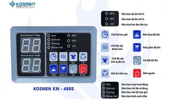 Máy hút ẩm Kosmen KM-480S có bảng điều khiển máy hút ẩm Máy hút ẩm Kosmen KM-480S có bảng điều khiển máy hút ẩm