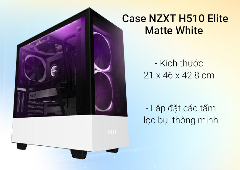 NZXT H510 Elite matte white | Lọc bụi thông minh