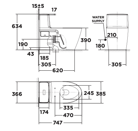 Bản vẽ kỹ thuật bồn cầu 1 khối American Standard SupaSleek VF-1808ET